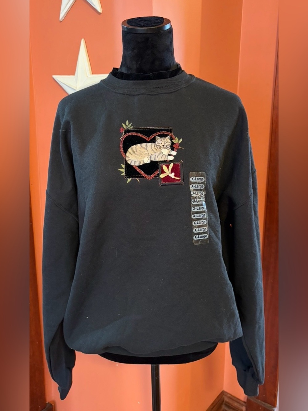 NWT-Vintage Top Stitch Embroidered cat pullover sweater